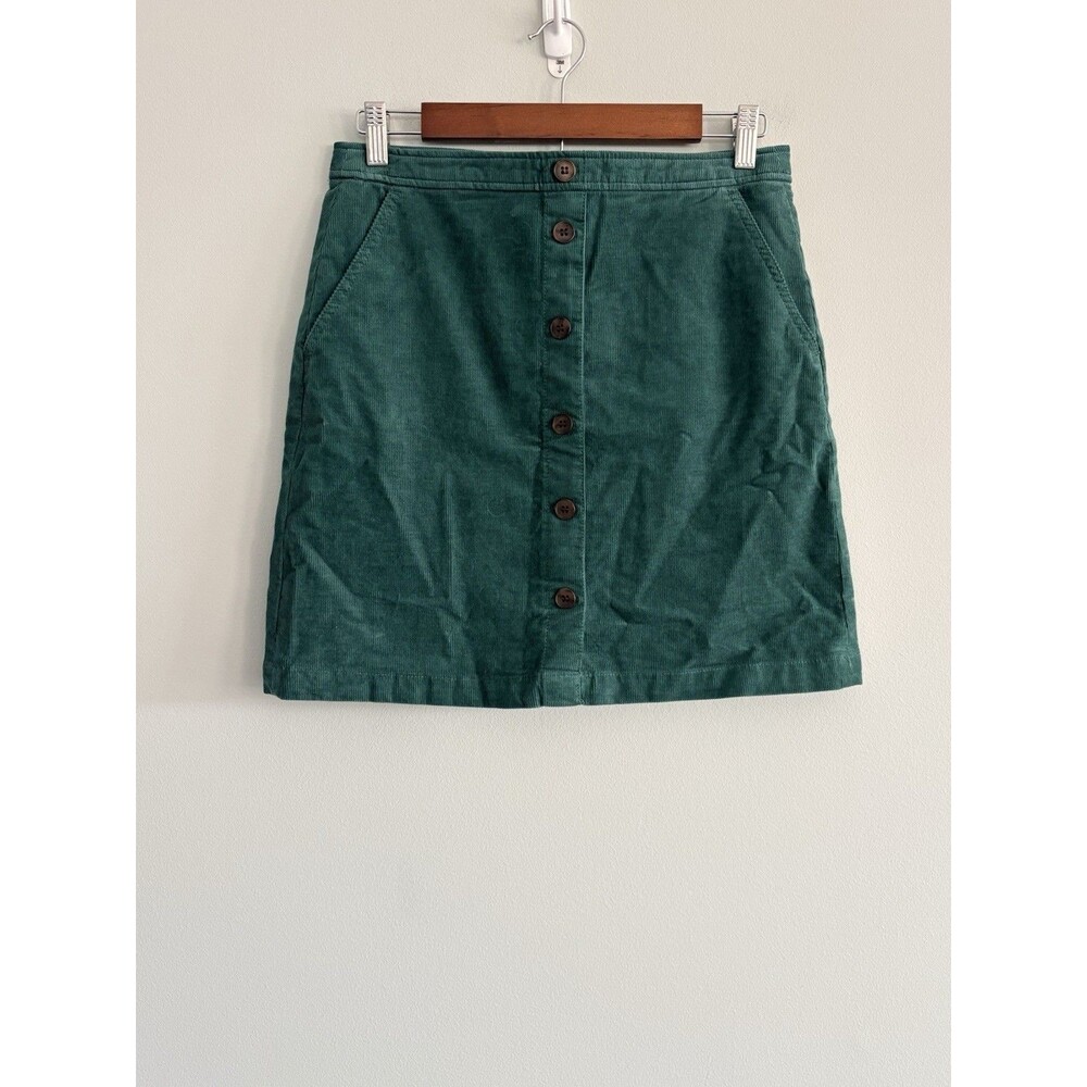 J Crew Corduroy Button Front Mini Skirt Women's Size 4 Green Preppy Academia